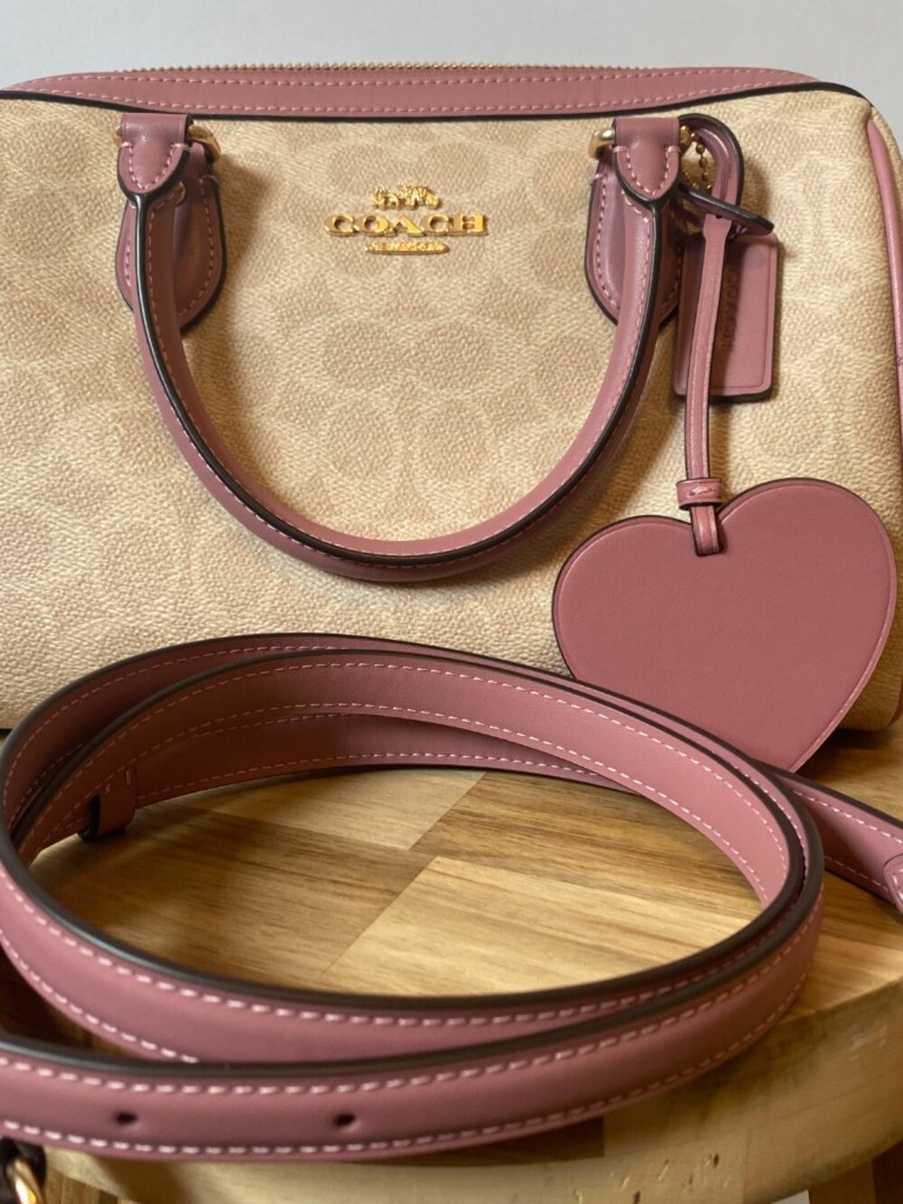 Coach Rowan Satchel Bag In Signature Canvas With Heart Charm